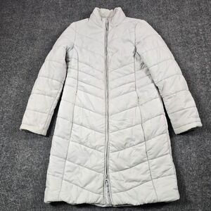 LL Bean Coat Womens Small Bone Gray Puffer Quilted Insulated Full Zip Winter